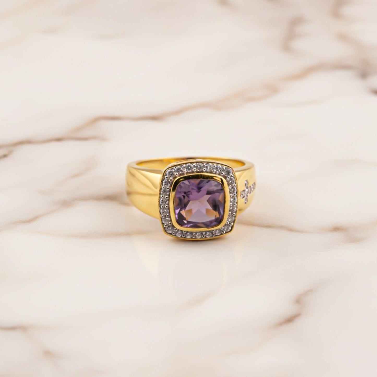 Silver Amethyst Halo Cocktail Ring