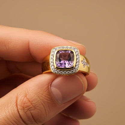 Silver Amethyst Halo Cocktail Ring