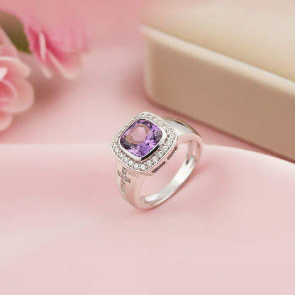 Silver Amethyst Halo Cocktail Ring