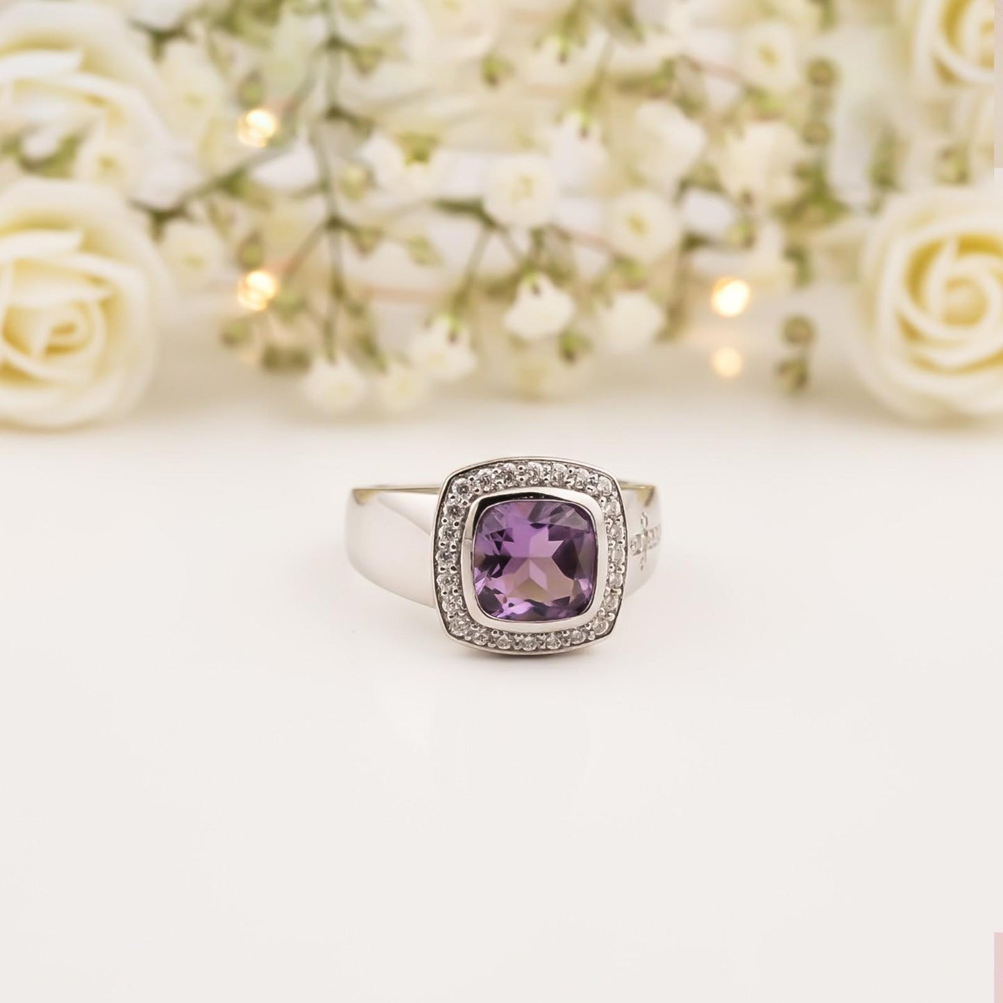 Silver Amethyst Halo Cocktail Ring