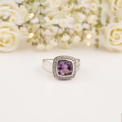 Silver Amethyst Halo Cocktail Ring
