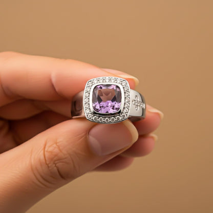 Silver Amethyst Halo Cocktail Ring