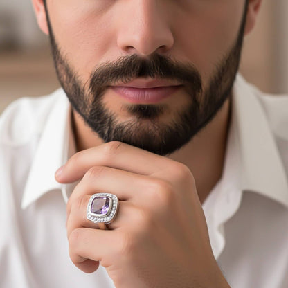 Silver Amethyst Halo Cocktail Ring