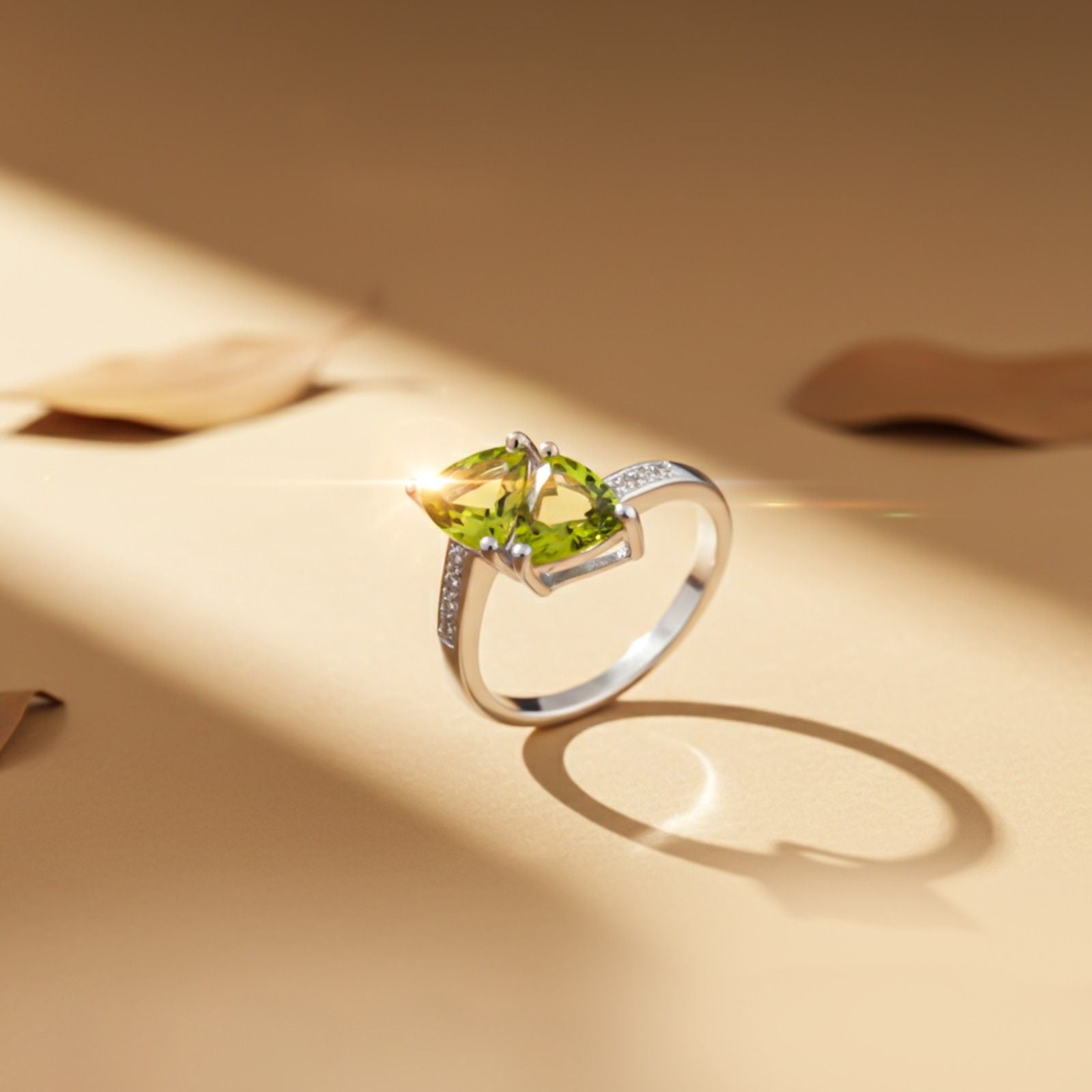 Silver Marquise Peridot Bypass Ring