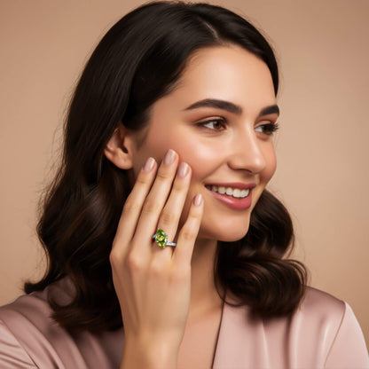 Silver Marquise Peridot Bypass Ring