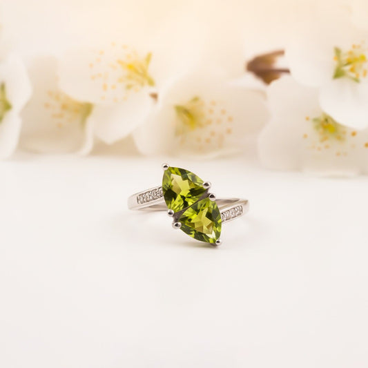 Silver Marquise Peridot Bypass Ring