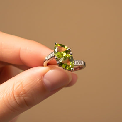 Silver Marquise Peridot Bypass Ring