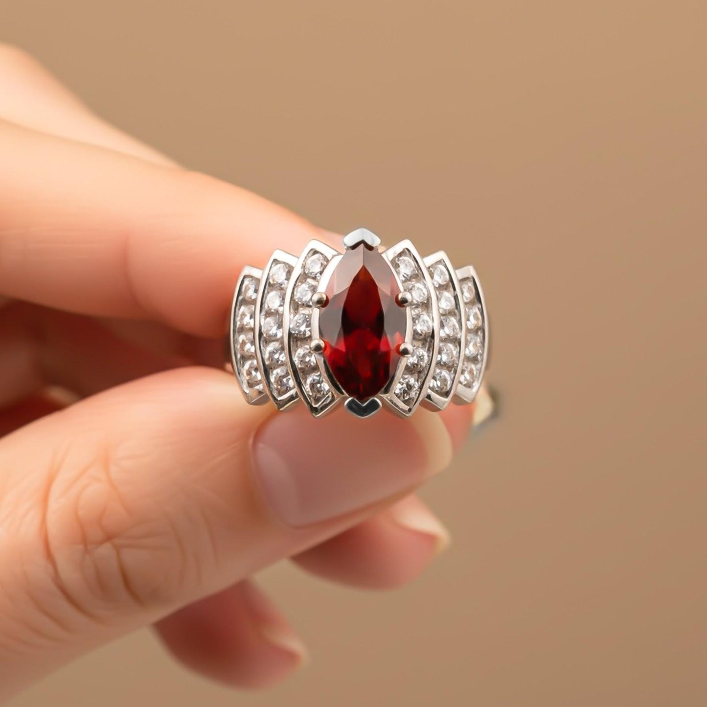 Silver Ruby Vintage Style Ring