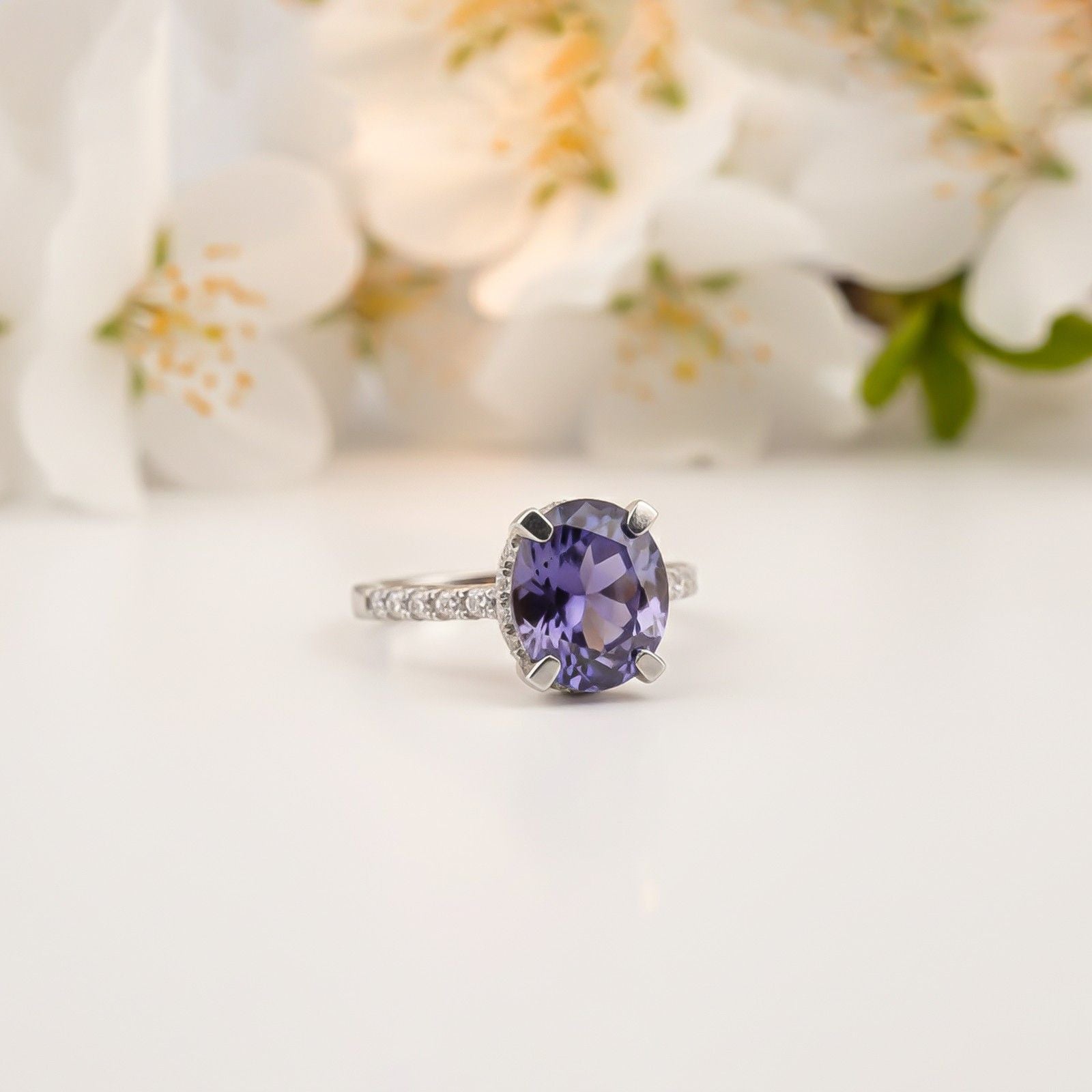 Silver Blue Sapphire Solitaire Ring