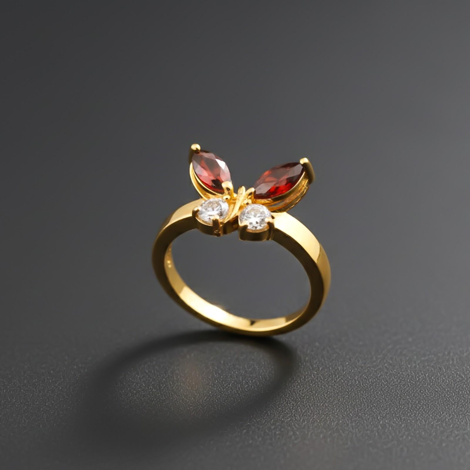 Silver Ruby Butterfly Ring for Women