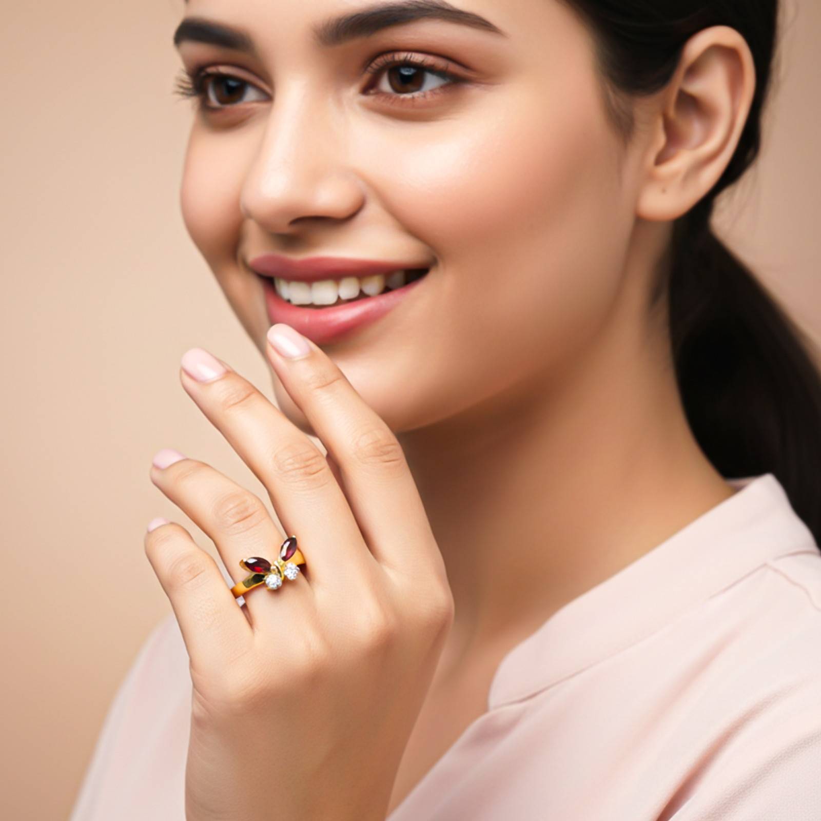 Silver Ruby Butterfly Ring for Women