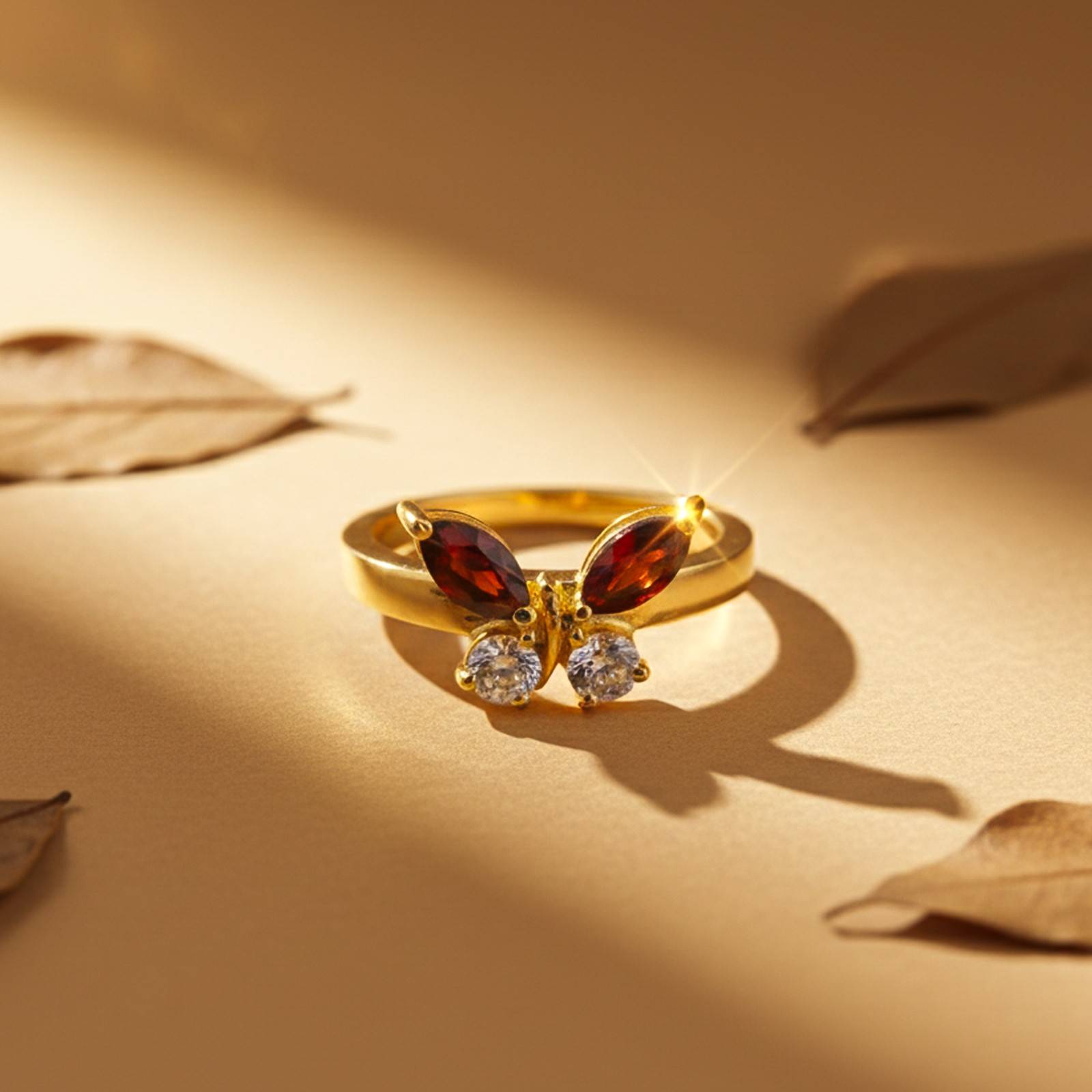 Silver Ruby Butterfly Ring for Women