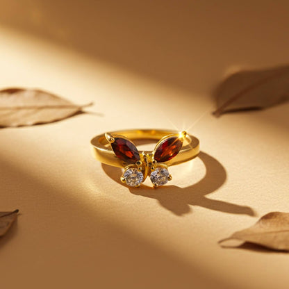 Silver Ruby Butterfly Ring for Women