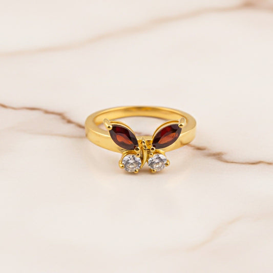 Silver Ruby Butterfly Ring for Women