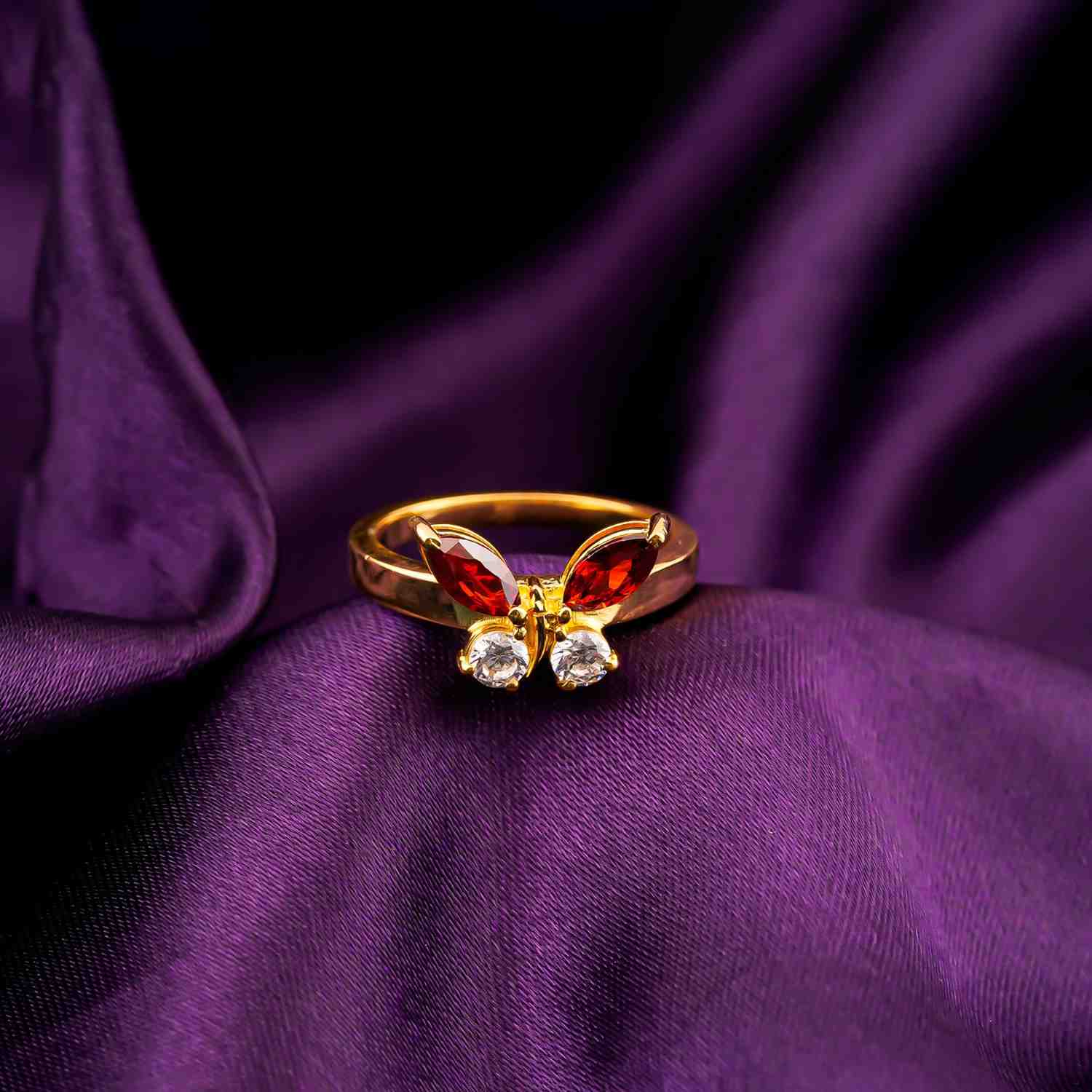 Silver Ruby Butterfly Ring for Women