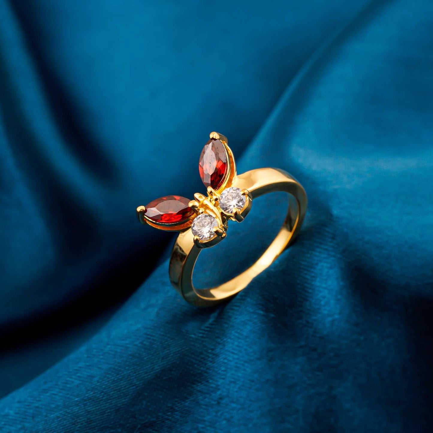 Silver Ruby Butterfly Ring for Women