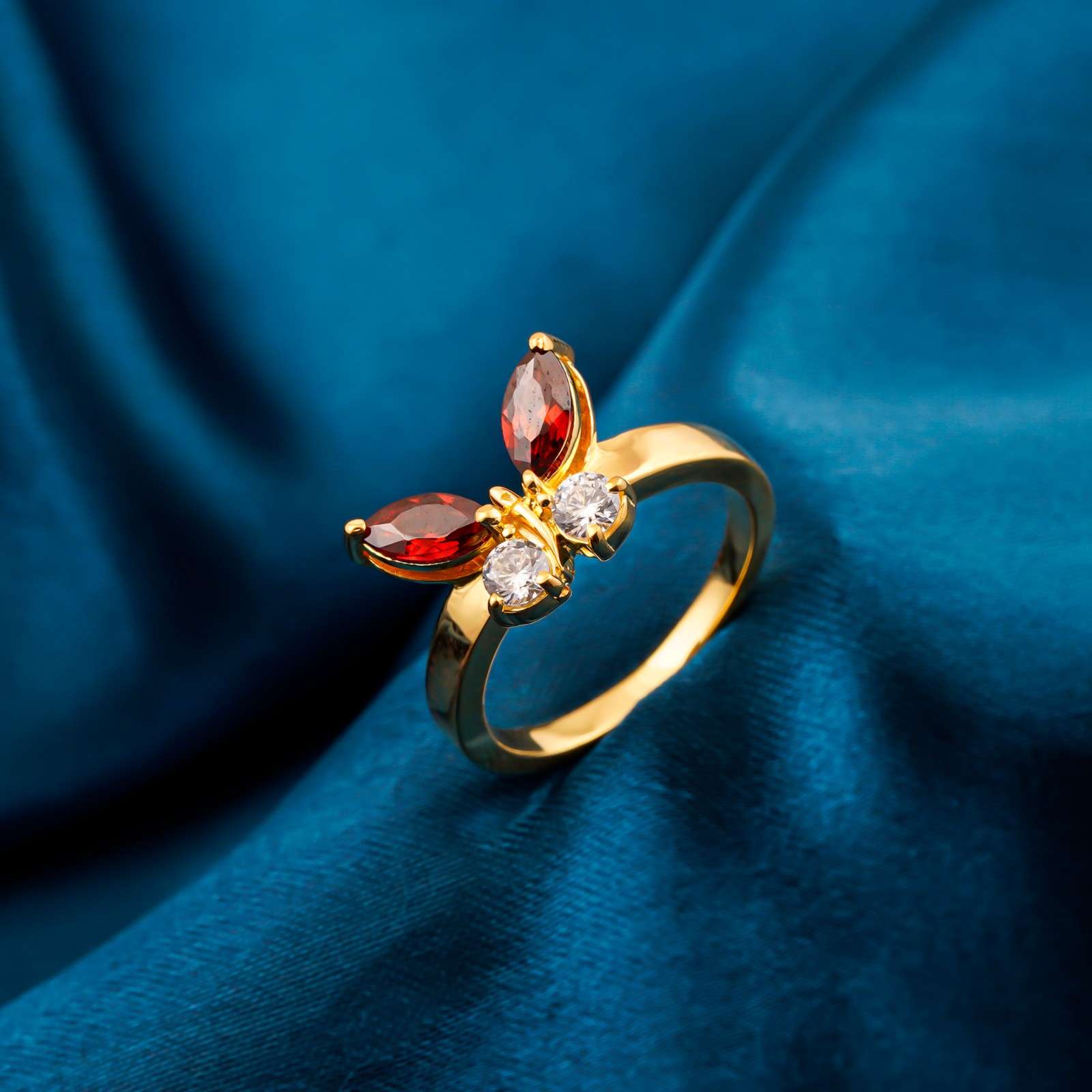 Silver Ruby Butterfly Ring for Women