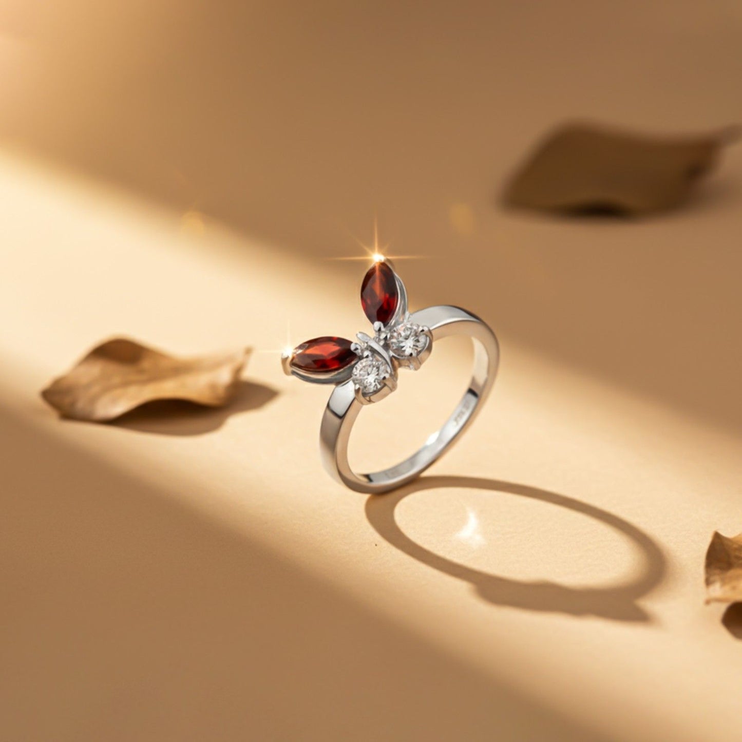 Silver Ruby Butterfly Ring for Women