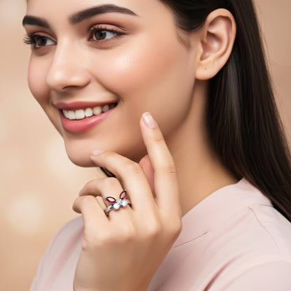 Silver Ruby Butterfly Ring for Women