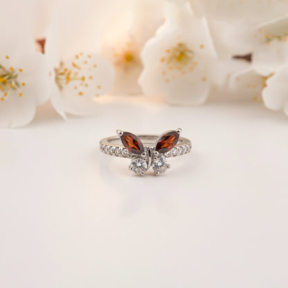 Silver Ruby Butterfly Ring for Women
