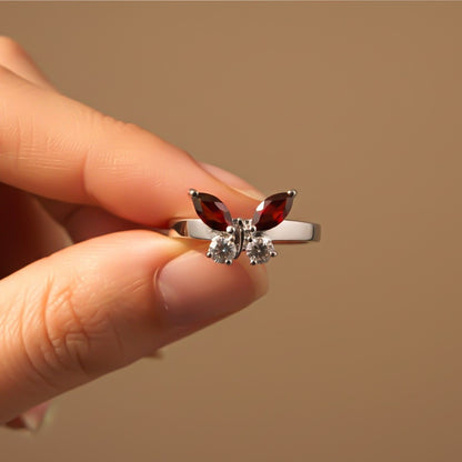 Silver Ruby Butterfly Ring for Women