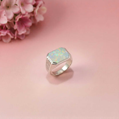 Silver Vintage Opal Signet Ring for Men