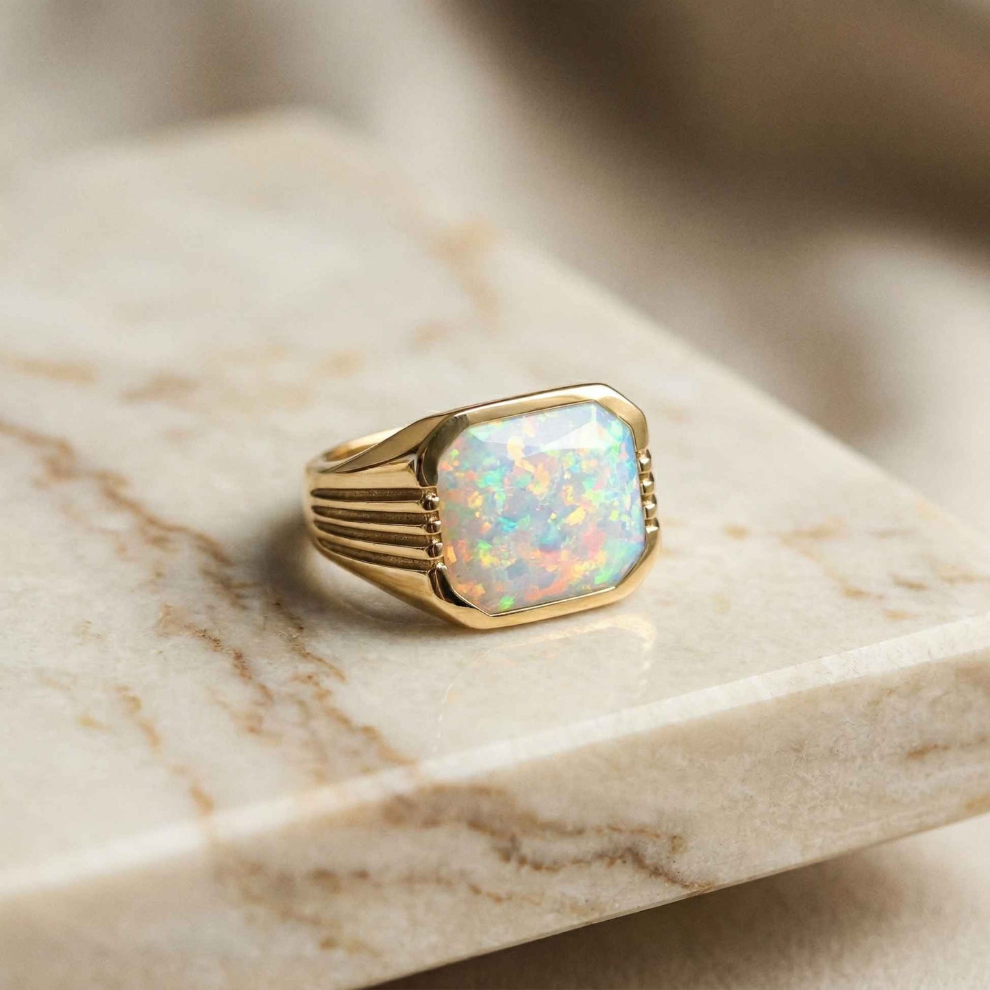 Silver Vintage Opal Signet Ring for Men