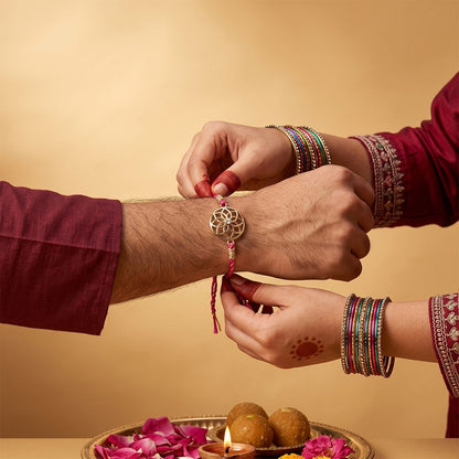 Golden Sphere Floral Bracelet Rakhi