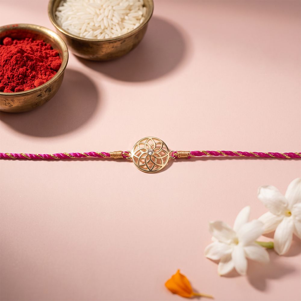 Golden Sphere Floral Bracelet Rakhi