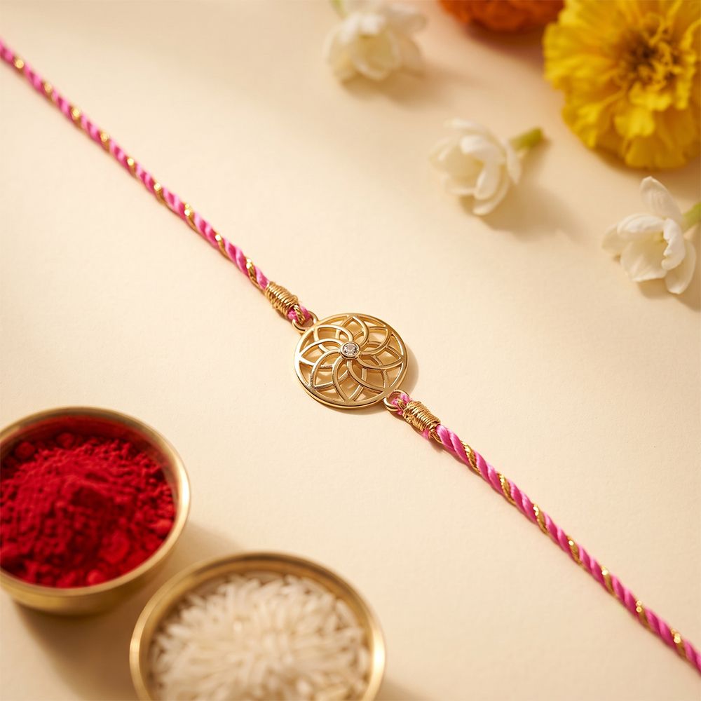 Golden Sphere Floral Bracelet Rakhi