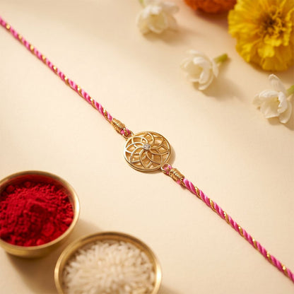 Golden Sphere Floral Bracelet Rakhi