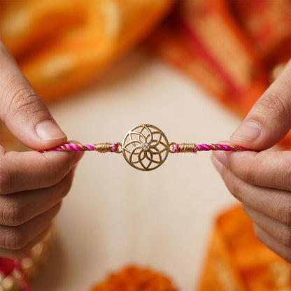 Golden Sphere Floral Bracelet Rakhi