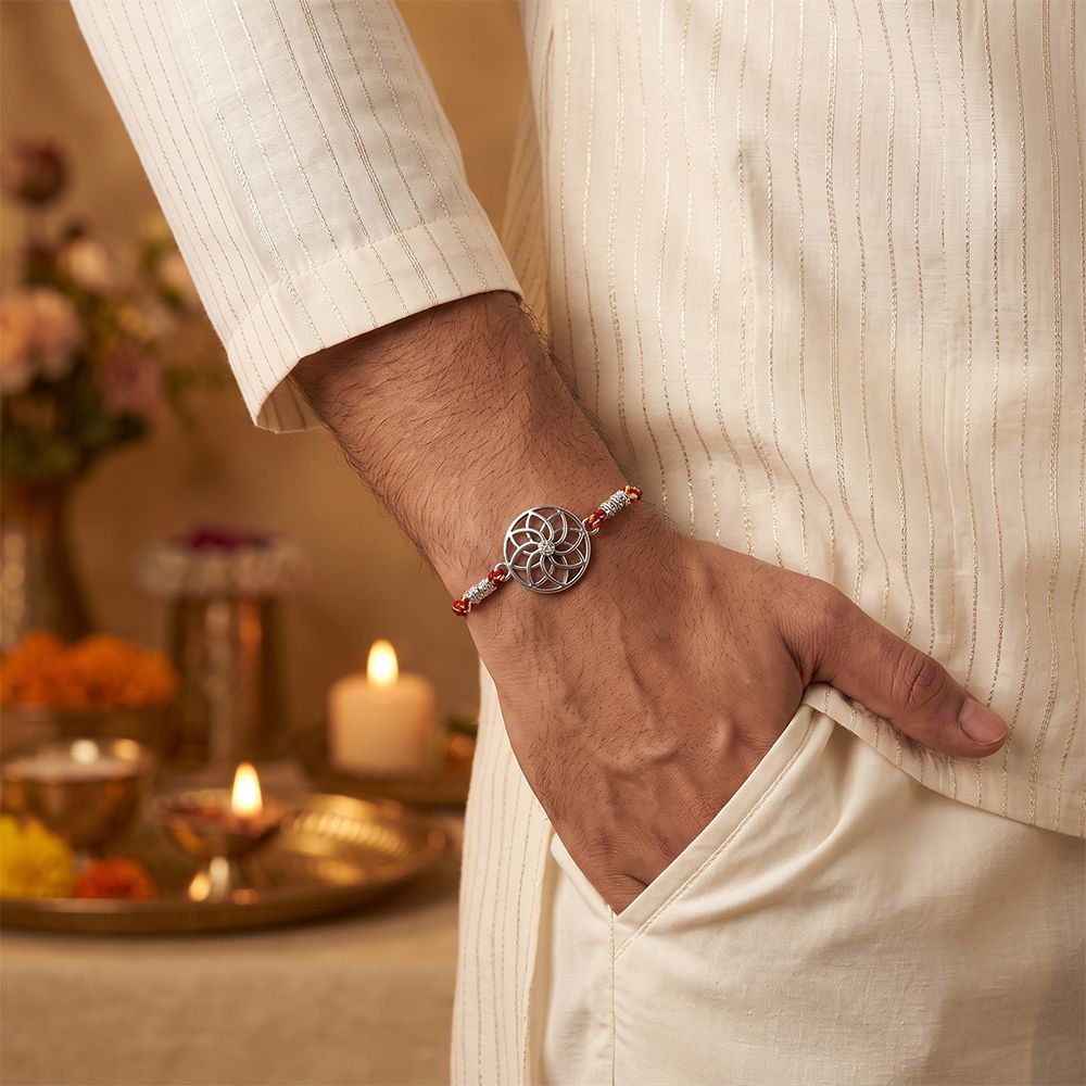 Silver Sphere Floral Bracelet Rakhi