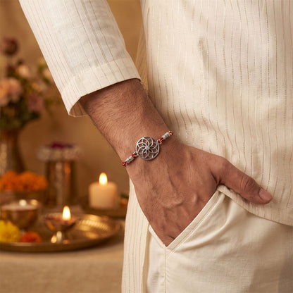 Silver Sphere Floral Bracelet Rakhi