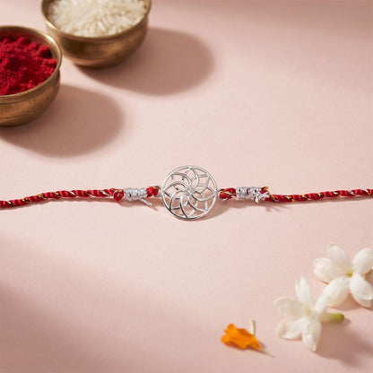 Silver Sphere Floral Bracelet Rakhi