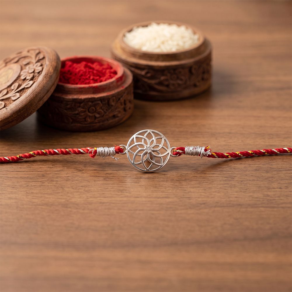 Silver Sphere Floral Bracelet Rakhi