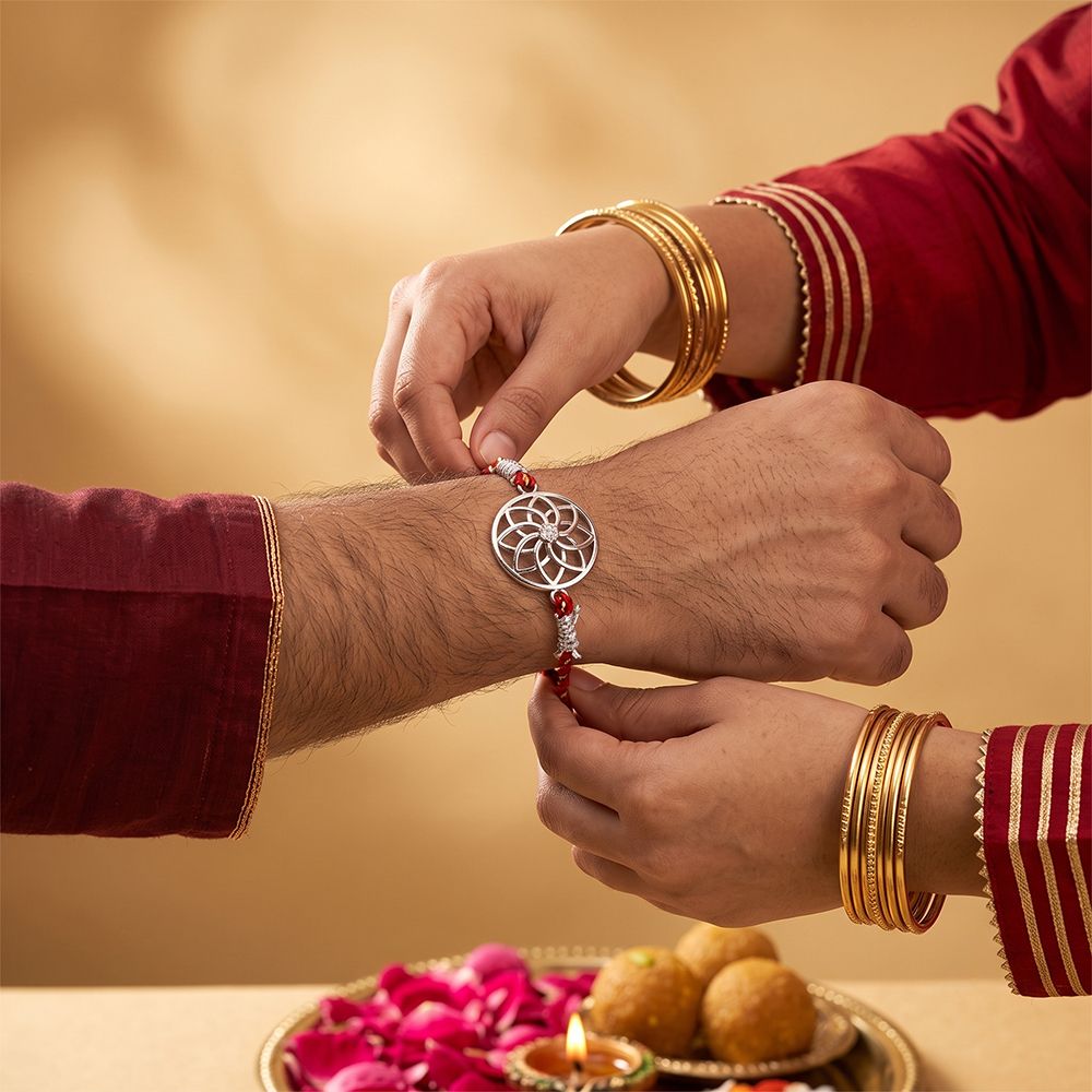 Silver Sphere Floral Bracelet Rakhi