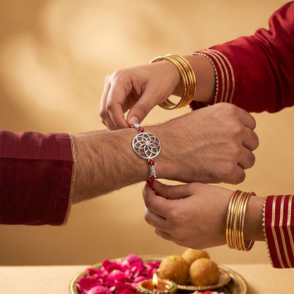 Silver Sphere Floral Bracelet Rakhi