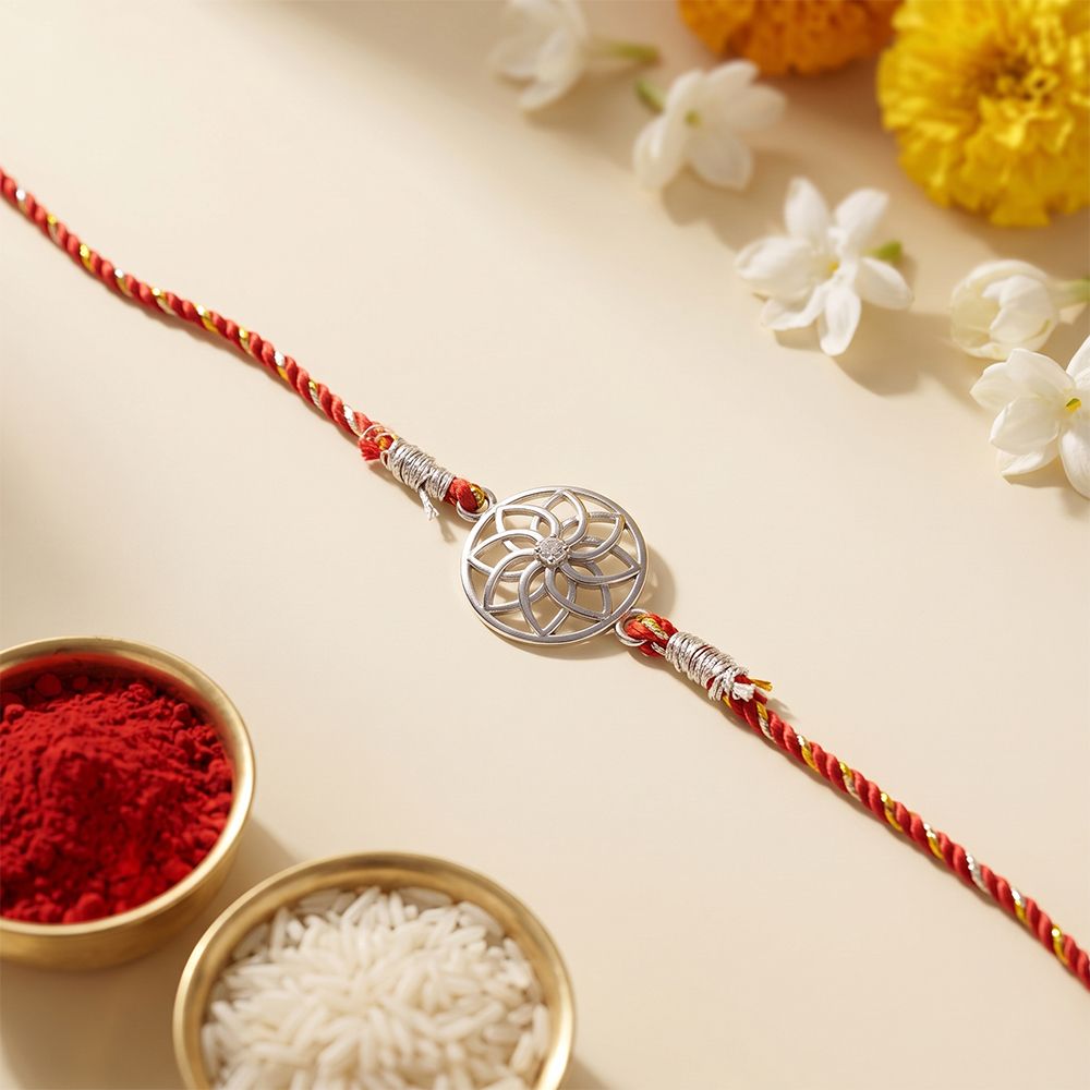 Silver Sphere Floral Bracelet Rakhi