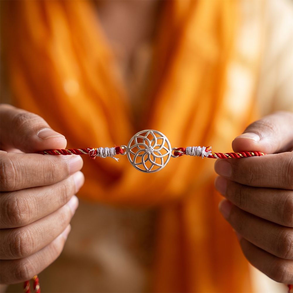 Silver Sphere Floral Bracelet Rakhi
