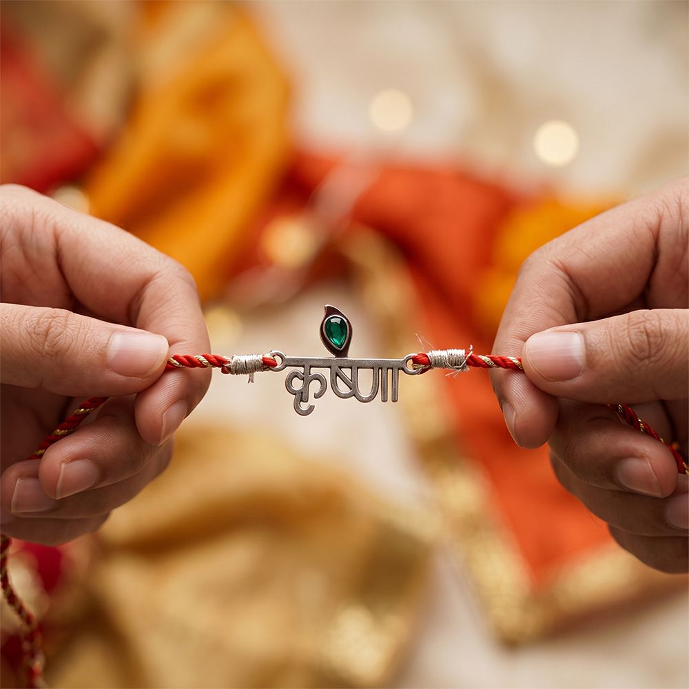 Silver Krishna Rakhi For Brother