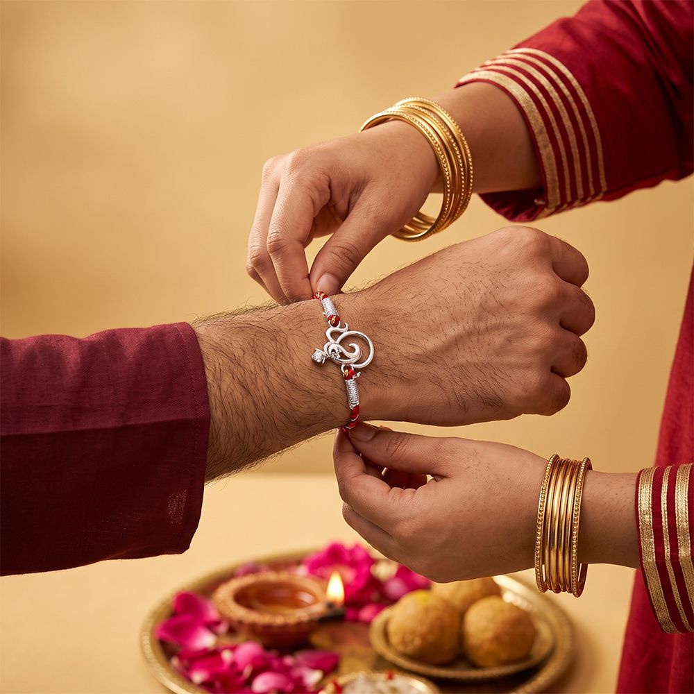 Silver Om Mini Ganesha Rakhi