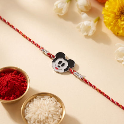 Silver Micky Mouse Rakhi For Kids