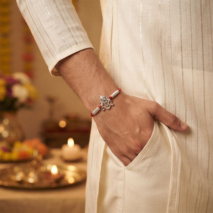 Silver OM Ganesh Face Rakhi