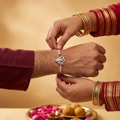 Silver OM Ganesh Face Rakhi