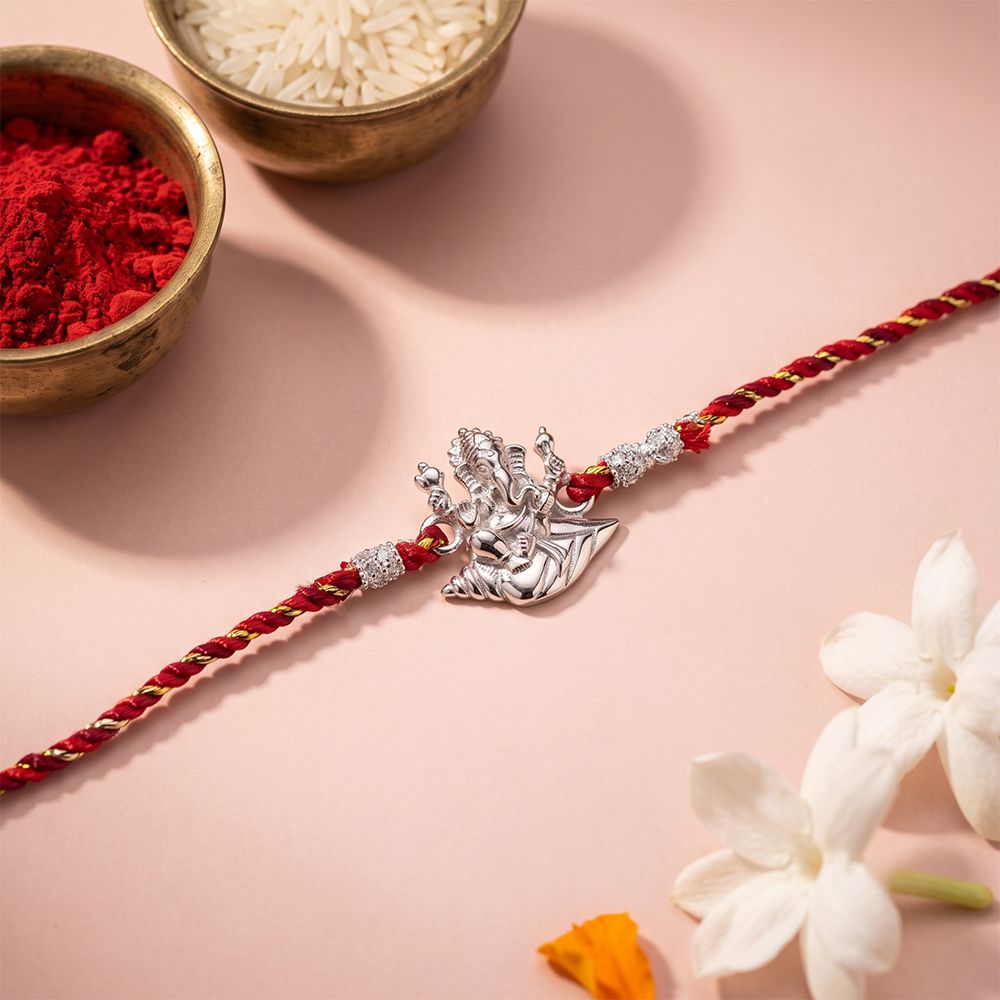 Silver Shankh Ganpati Rakhi