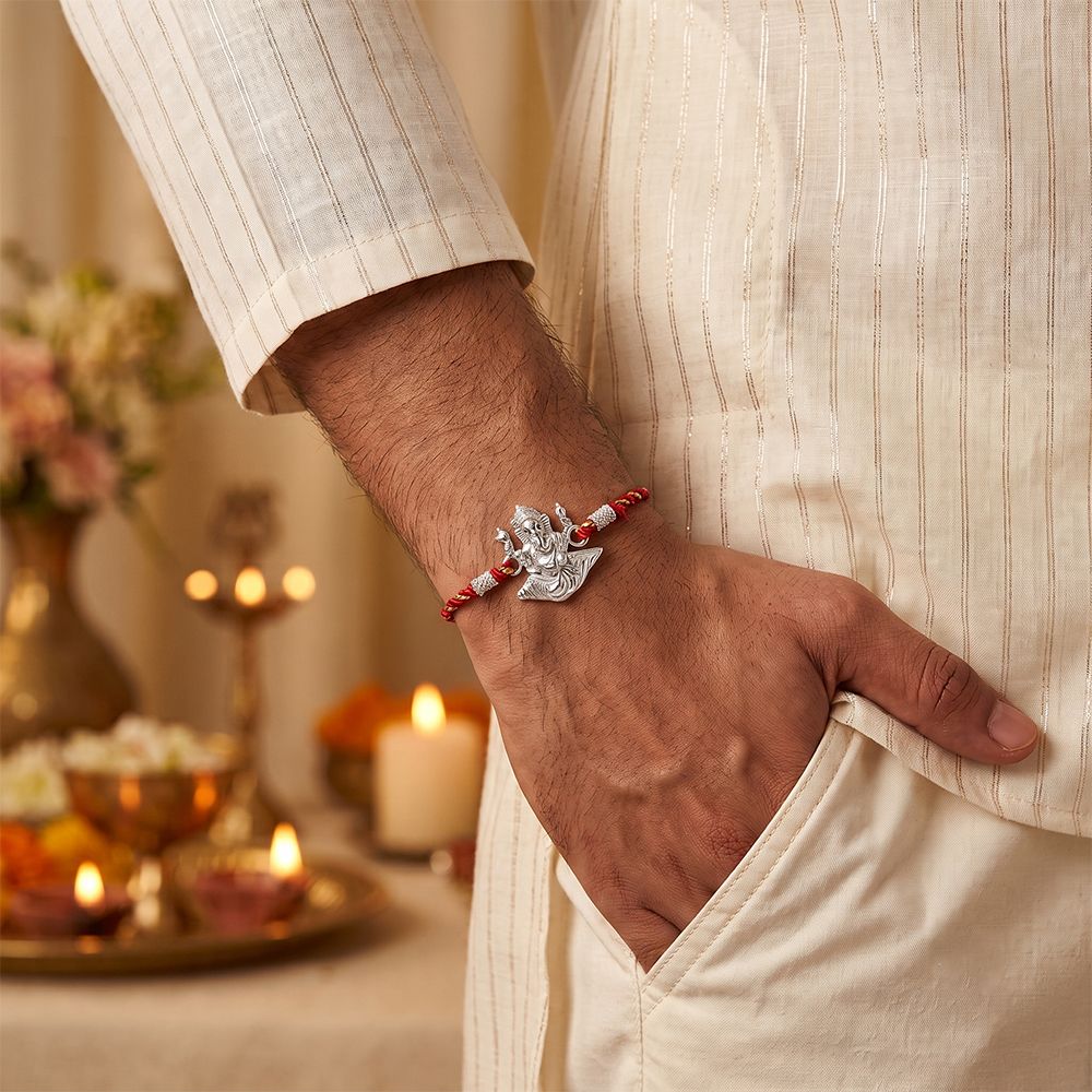 Silver Shankh Ganpati Rakhi