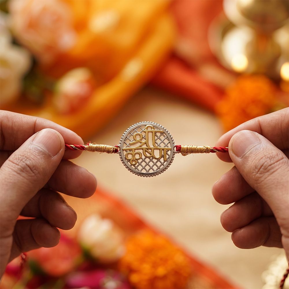 Dual Tone Krishna Sphere Round Rakhi