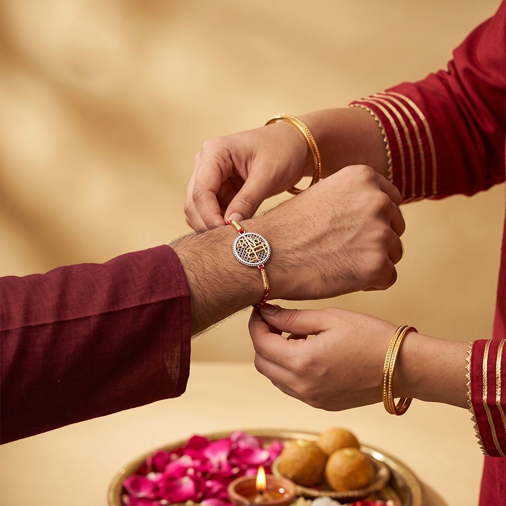 Dual Tone Krishna Sphere Round Rakhi