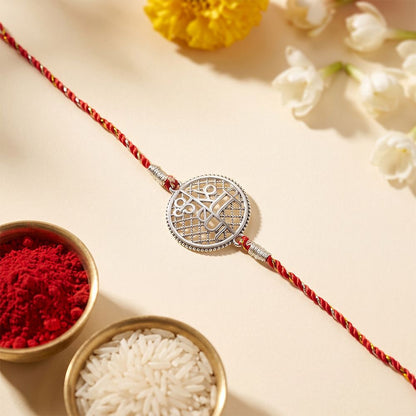Silver Krishna Sphere Round Rakhi